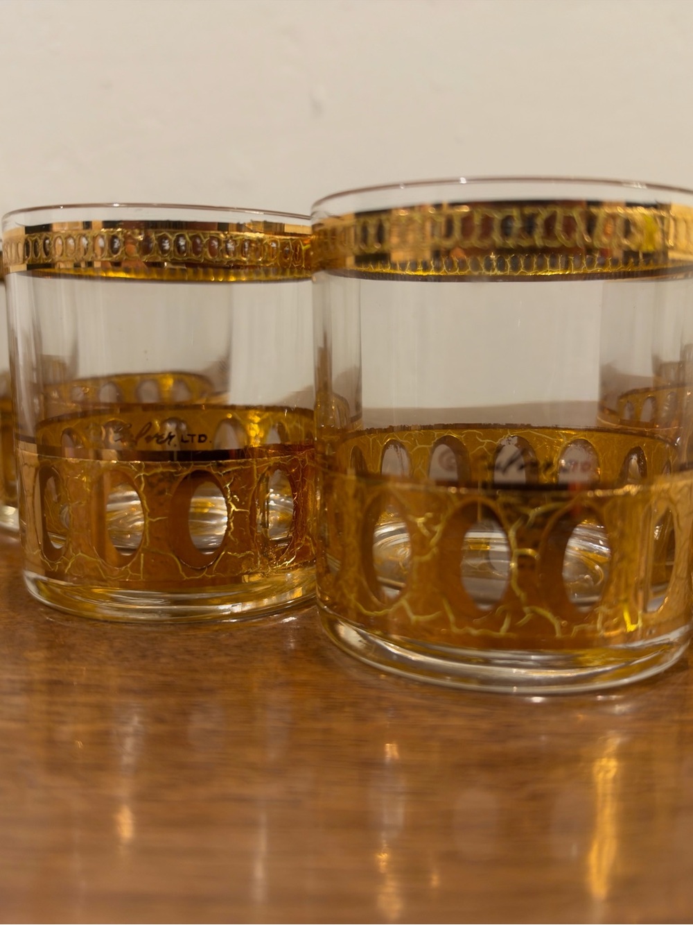 Set of 8 Vintage Culver Ltd. Antigua 22K Gold Glasses